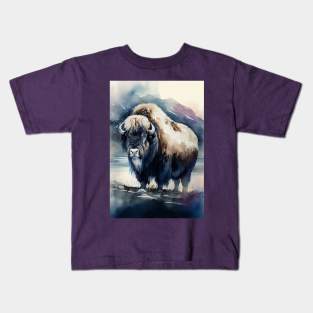 The Arctic Muskox - Watercolor Paint Kids T-Shirt